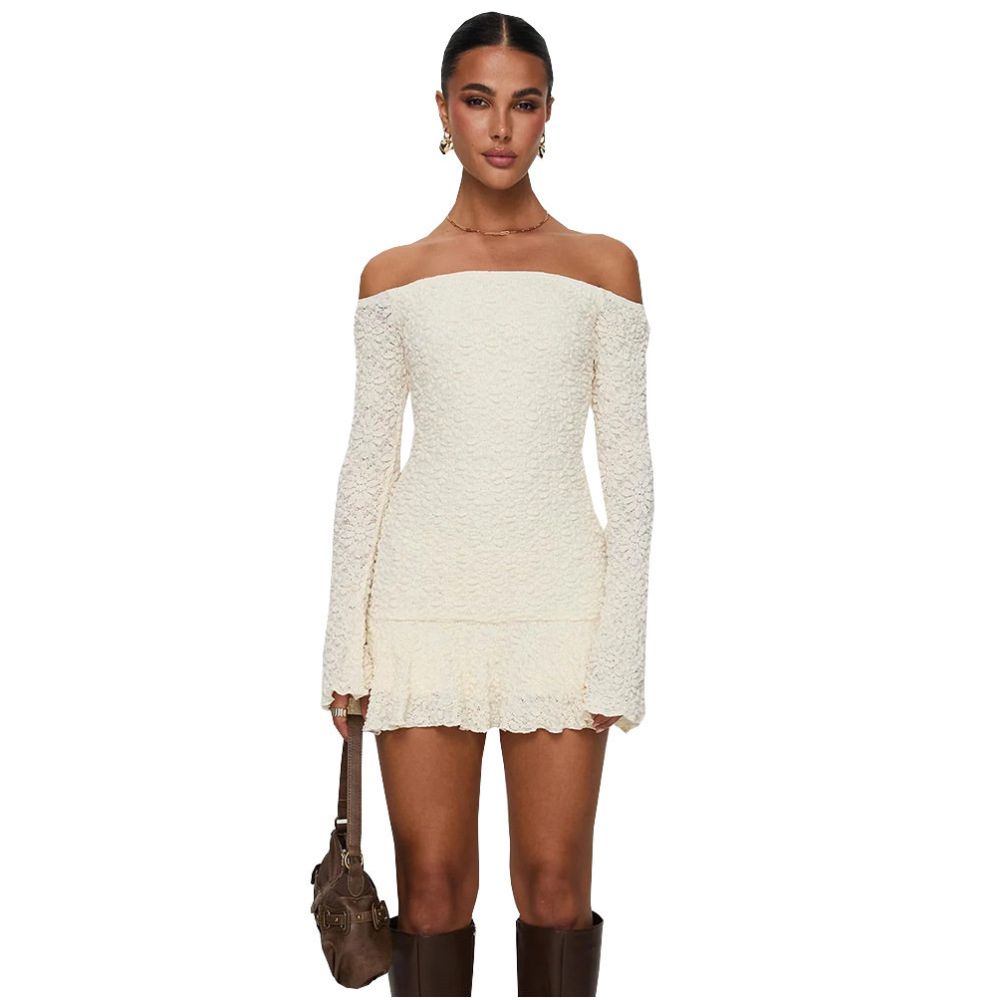 Summer Sweet Princess Style 2025 New Product High Elasticity Soft Wrap Chest One Shoulder Sexy Long Sleeve Dress 51451 image 5
