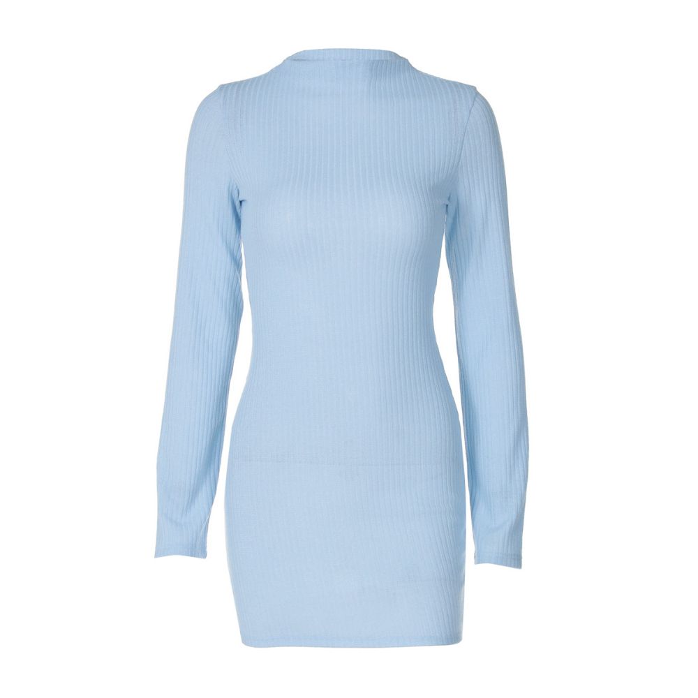 Shemoda European and American Ins style knitted long sleeved dress for women in autumn and winter solid color daily versatile slim fit hip hugging short skirt image 5