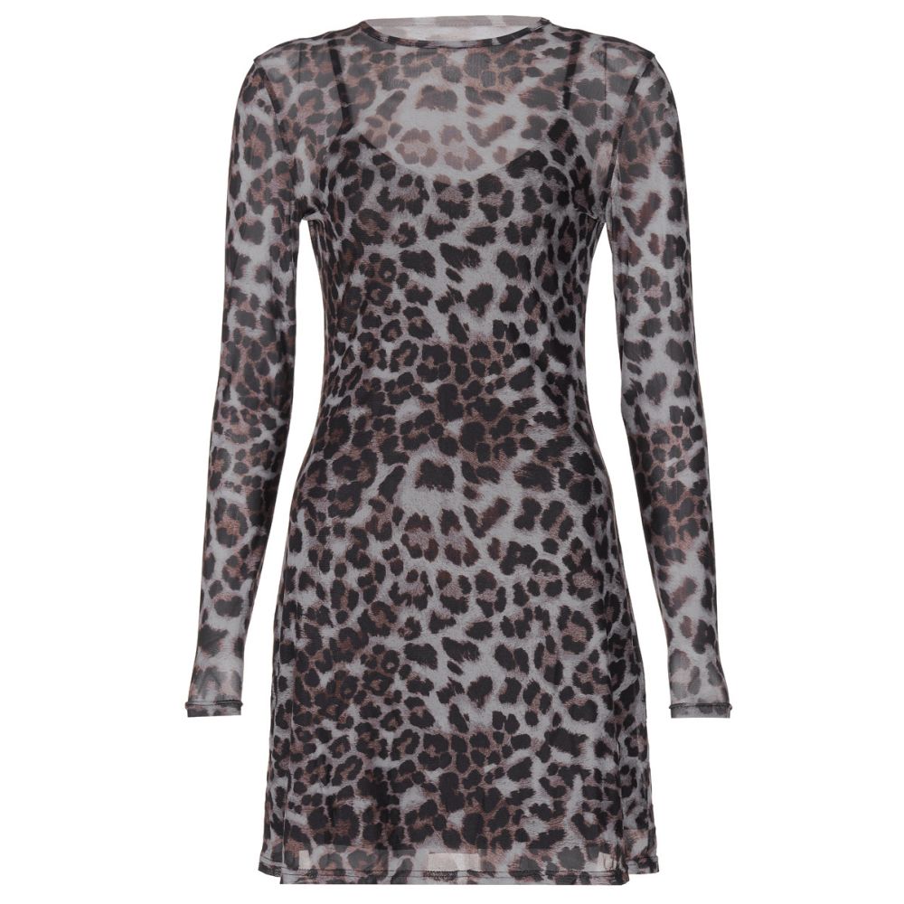 Shemoda pure desire to wear mesh leopard print round neck long sleeved dress with suspender skirt inside two piece set for women image 5
