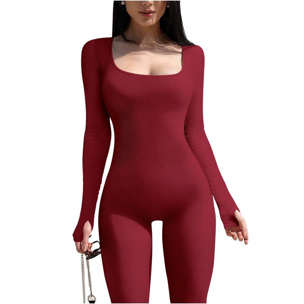 2024 spring long sleeved elastic sports jumpsuit moisture absorbing quick drying mid waist cotton jumpsuit image 5