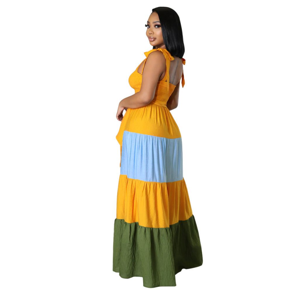 Women s Fashion Dress 2022 European and American Color Contrast Sleeveless Strap Waist Strap Dress image 5