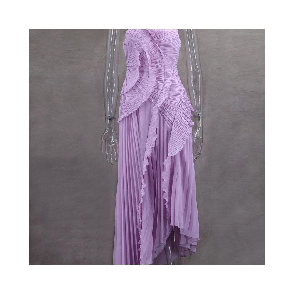 Wildgirl Spring Summer New Collection pleated ruffle edge hanging neck exposed back A list chiffon style elegant dress long skirt image 5