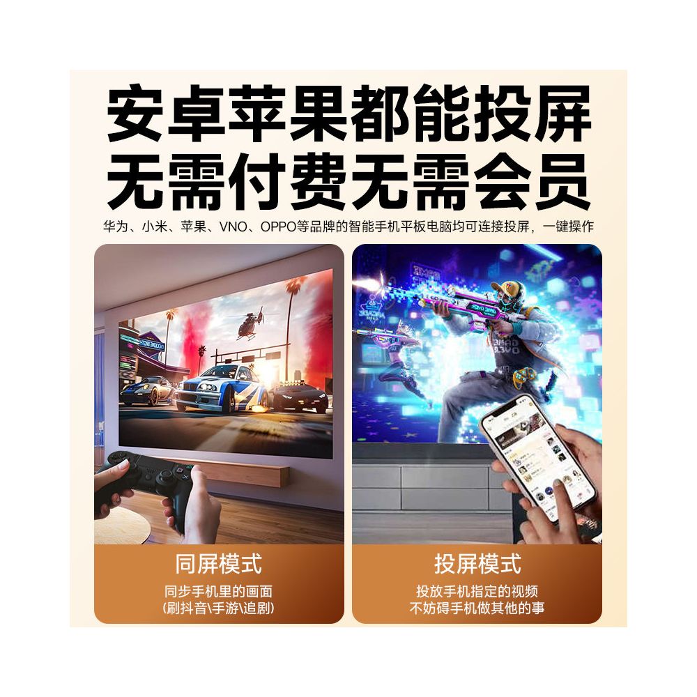 Free trial 2026 new 4K projector for home use ultra high definition without screen living room bedroom smart home theater small portable dormitory student phone screen projection wall WIFI projector image 5