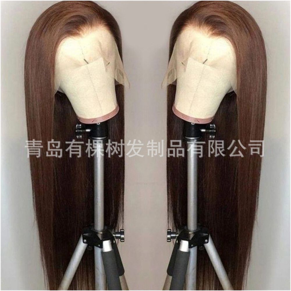 Qingdao Youke Tree Hair Products Co Ltd New European and American lace wig for women long straight hair brown image 3