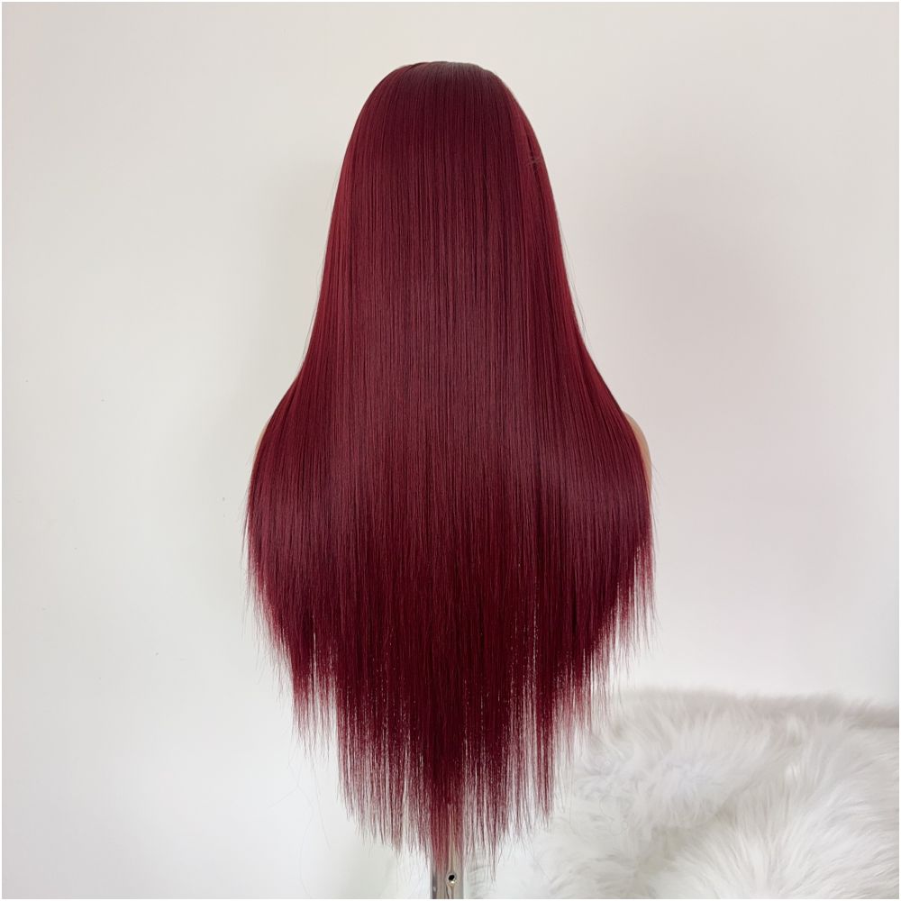 Goddess Wine Red Wig Full Headset Long Straight Hair High Temperature Silk Hook 13x4 Lace Anime Versatile COS Wig image 5