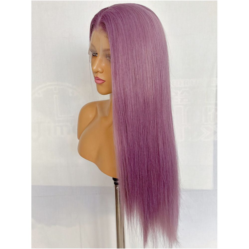 Raspberry purple wig long straight hair versatile COS wig full head cover hand hook 13x4 lace synthetic wig high temperature silk image 4