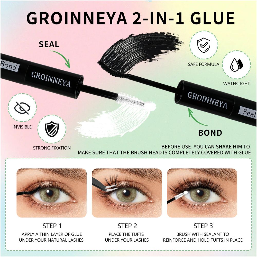 GROINNEYA new 600 cluster large capacity eyelash book with adhesive tweezers Asian style thick mixed set image 5