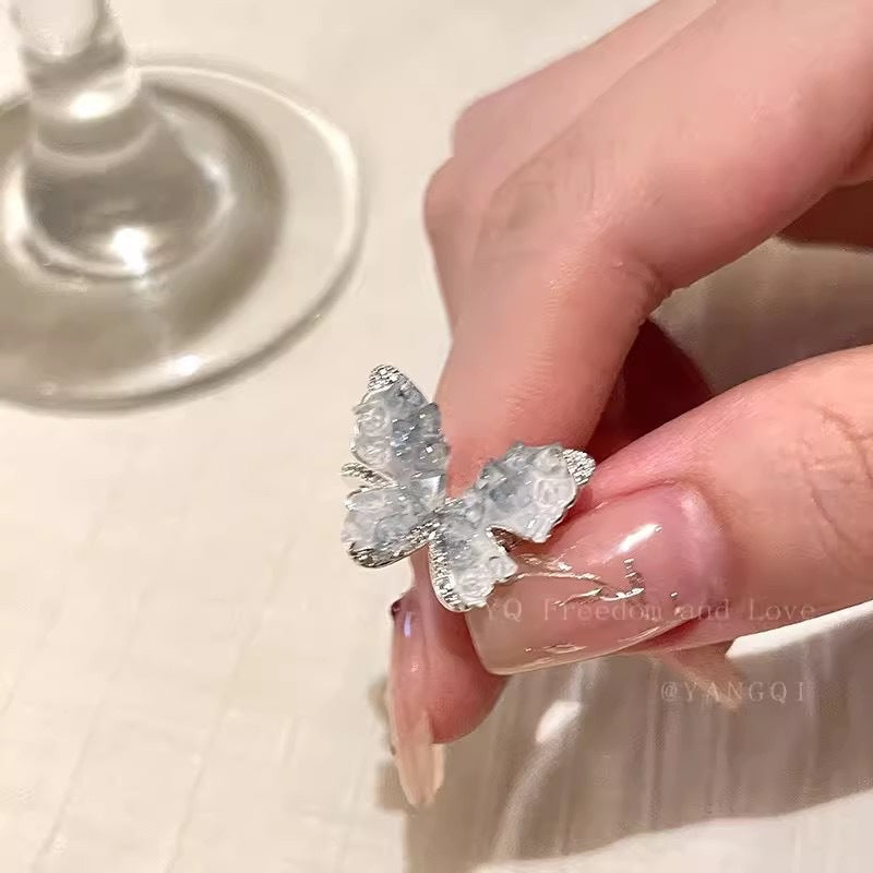 Summer Ice Blue Butterfly Opening Ring Women's Niche Design Light Luxury High-end Finger Ring 2024 New Explosions
