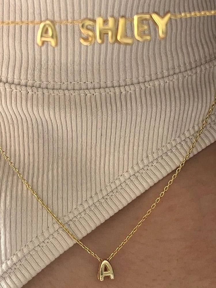 Dainty Mini Bubble Letter Necklace Gold Plated Balloon Initi