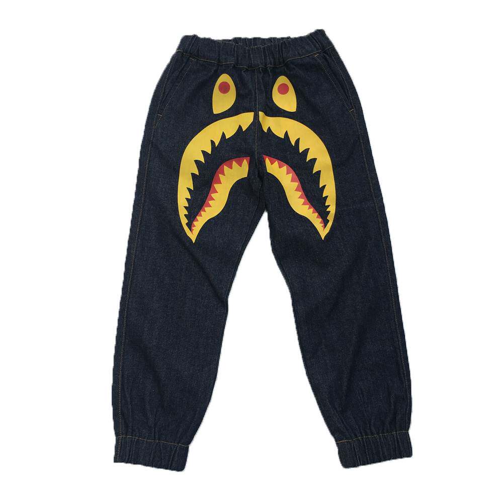 Japanese BAPE Children's Clothing Boys' Pants Spring and Autumn Yellow Shark Girls' Jeans Big Boy Casual Pants Outer Trousers