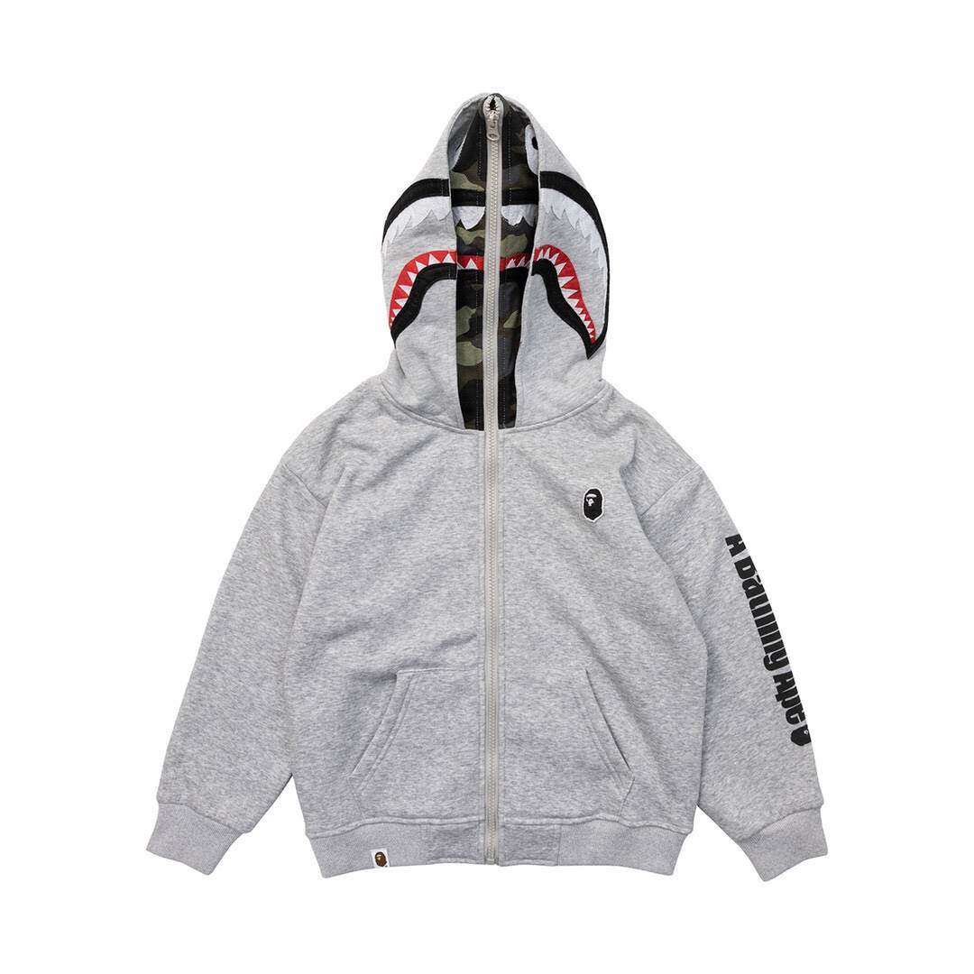 Japanese Fashion Brand BAPE Children's Clothing Winter New Boys and Girls Shark Double Hat Zipper Hooded One-Piece Velvet Coat