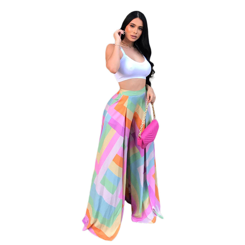 S390292 Foreign Trade Hot-Selling Spring and Summer Elegant Loose Printed Draped Wide-Leg Pants Women's Trousers High-Waisted Women's Wholesale