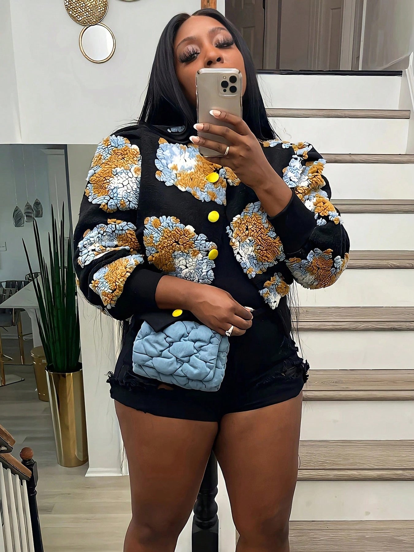 S391020 Retro Stereo Flower Elegant Loose Single-Breasted Cardigan Short Jacket