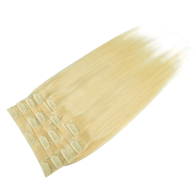European and American Cross-Border Real Hair Clip-In Hair 6-Piece Set Human Clip-In Hair Women's Real Hair Wig Pieces
