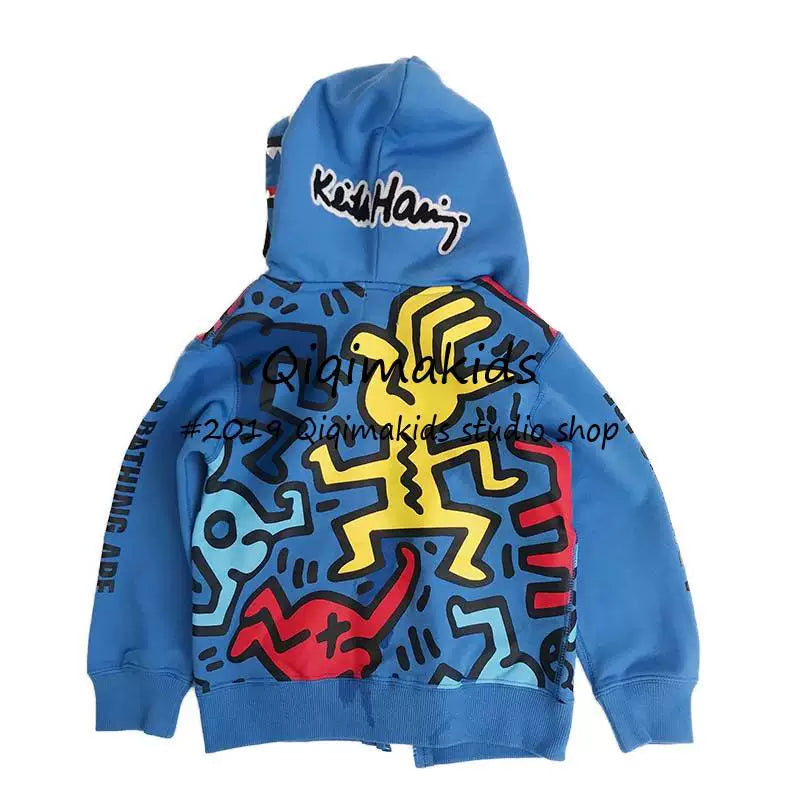 Japanese Fashion Brand BAPE Children's Shark Hooded Fleece-Lined Sweater Autumn Men's and Women's Clothing Jacket Middle and Big Children's Zipper Shirt