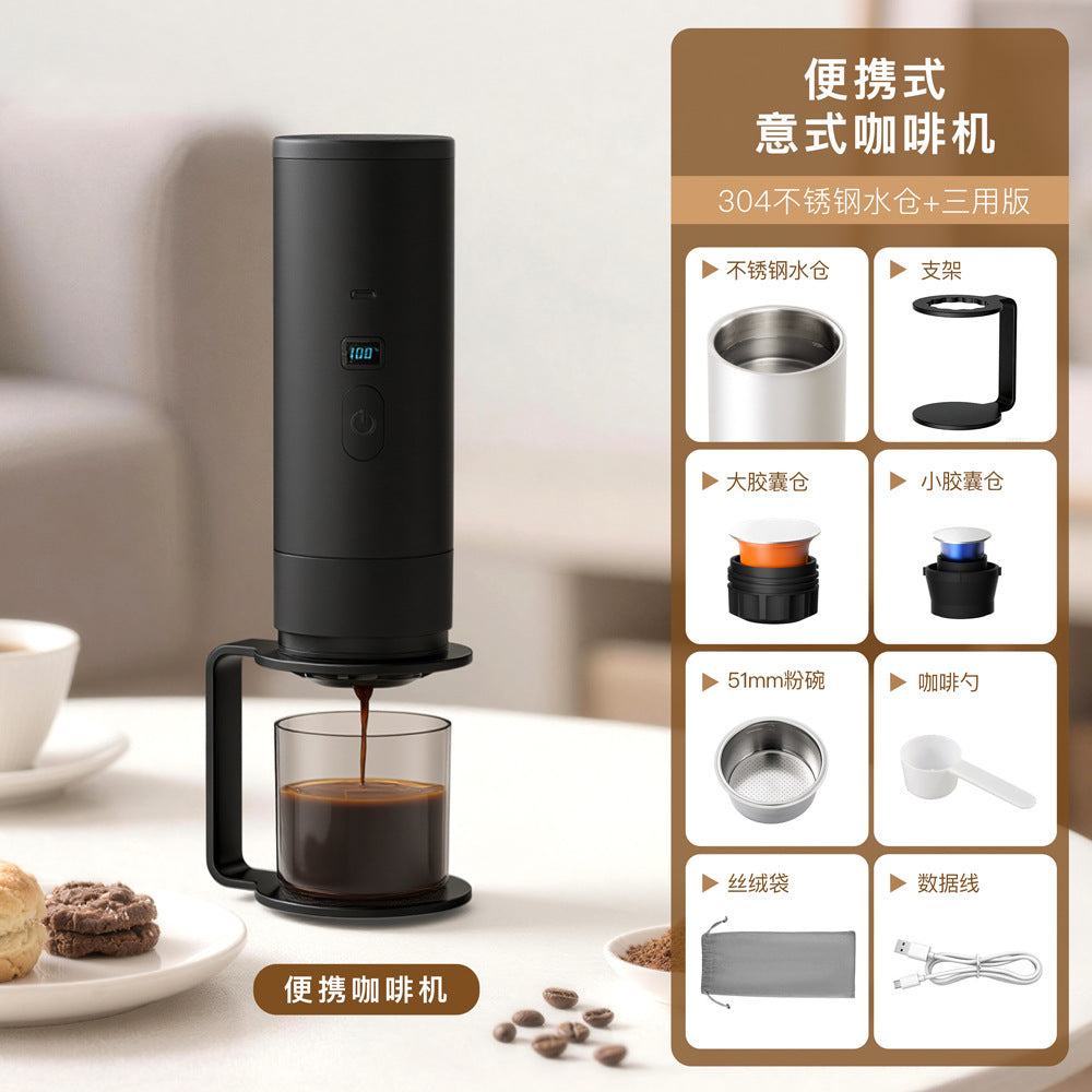 Cross-border portable capsule coffee machine automatic wireless heating small household outdoor portable coffee machine wholesale