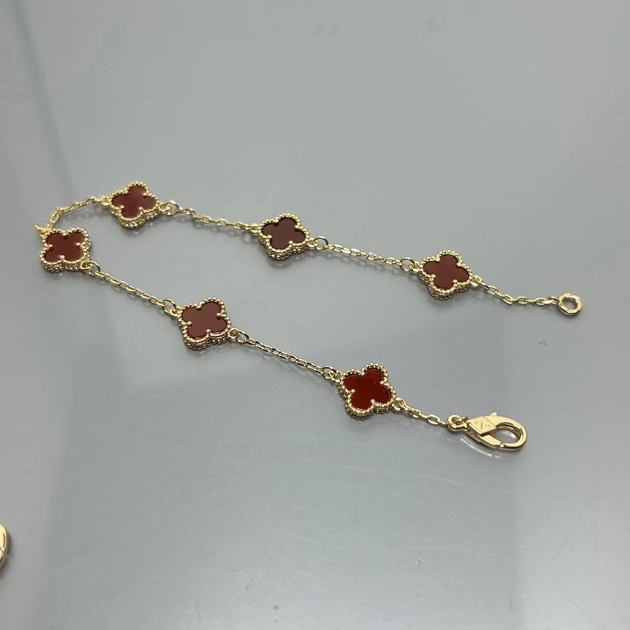 Four-leaf clover mini six-flower bracelet women's high version V gold full diamond bracelet does not fade summer silver bracelet high sense