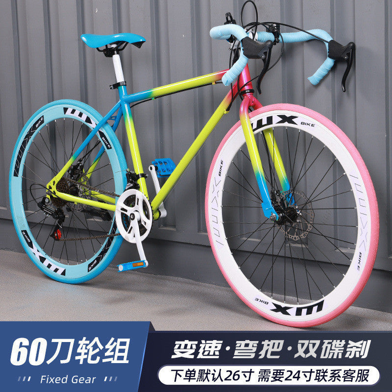 Variable Speed Fixed Gear Bicycle for Adults, Male and Female Students, Ultra-Light Road Racing Bicycle, High-Looking Solid Tire Internet Celebrity
