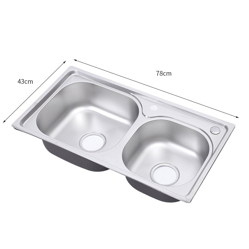 Stainless Steel Kitchen Household Sink Double Slot Thickened Brushed Vegetable Washing Basin Vegetable Sink Sink under the Table