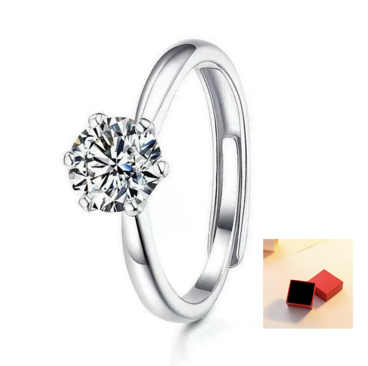 Simulated Classic Six-Claw Ring Women's Open Diamond Ring Niche Moissanite Ring European and American Luxury Foreign Trade Jewelry Manufacturer