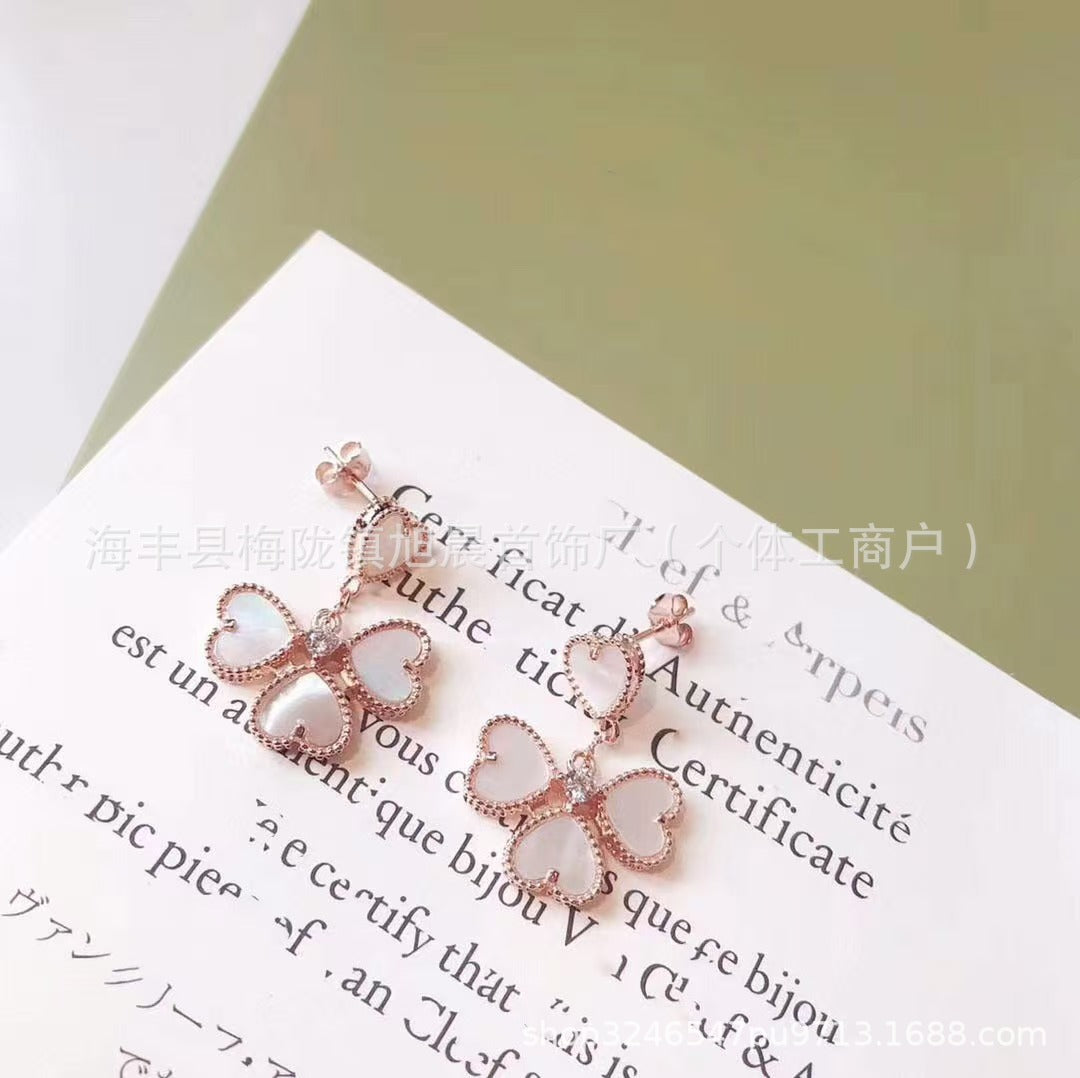 Cross-Border Red Agate Love Four-Leaf Flower Earrings Simple High-End Temperament Versatile Earrings for Women