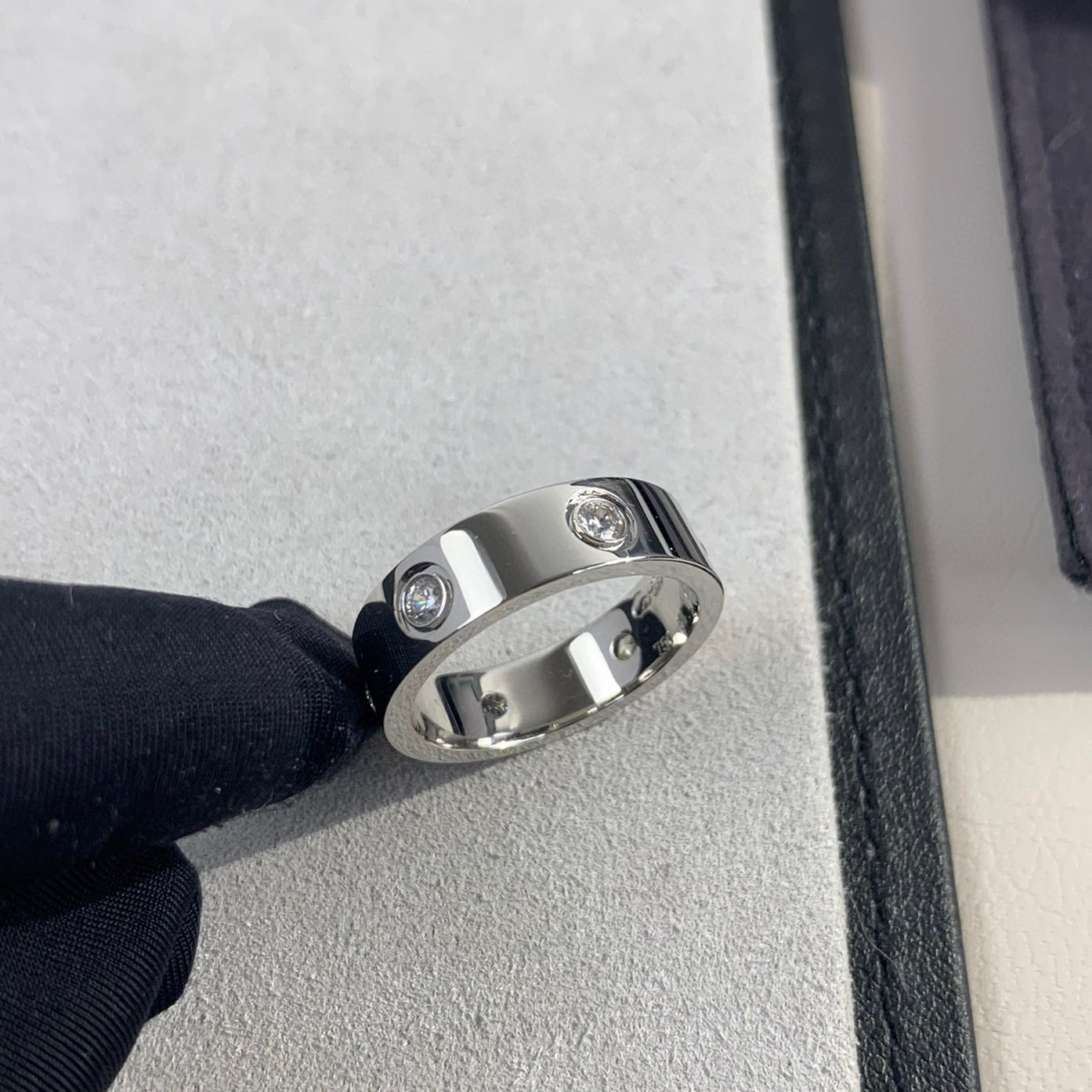 High version thick plated 18K mi gold LOVE wide version no drill three diamond ring fashion personality ring factory outlet