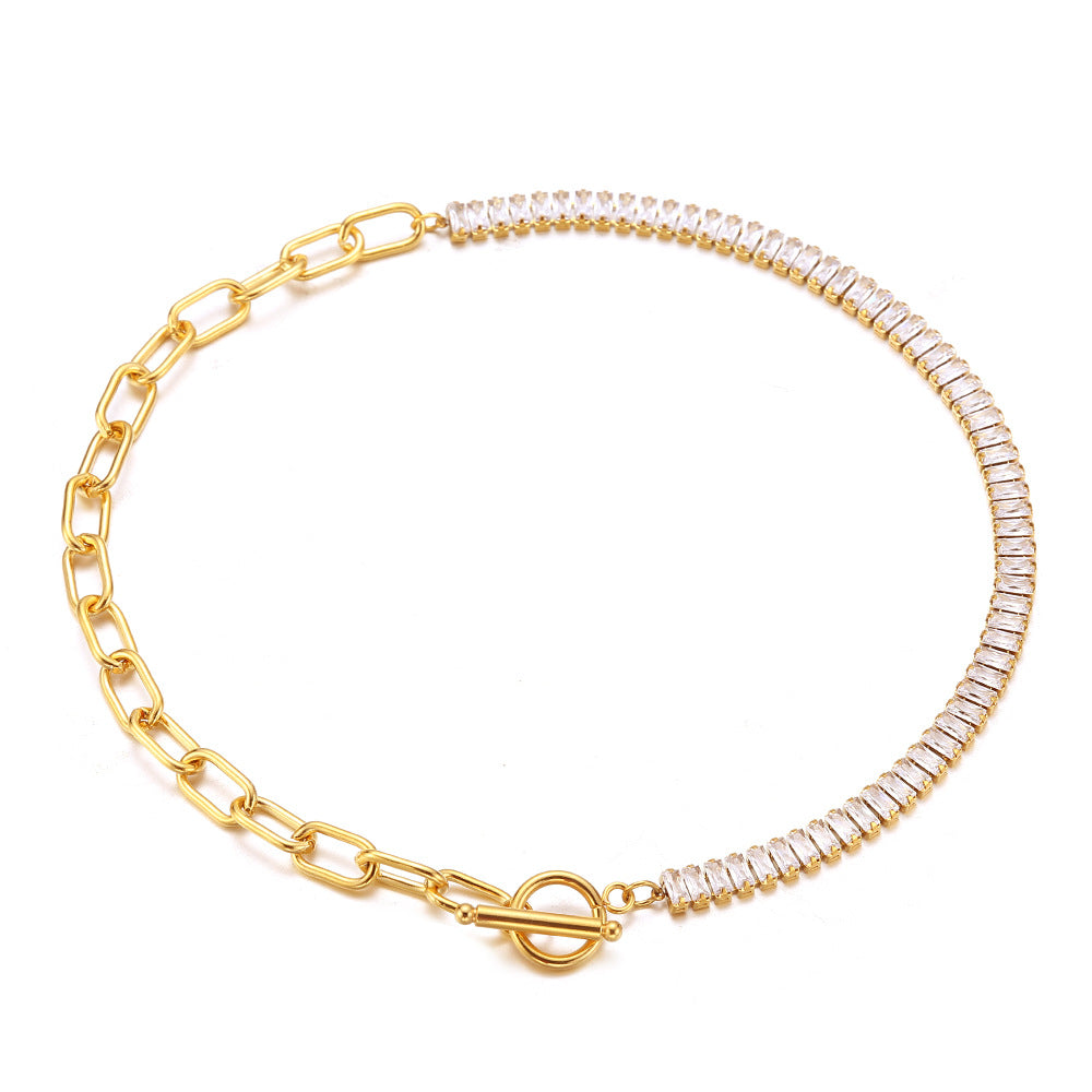 European and American cross-border new fashion light luxury white zircon Diamond all-match gold-plated titanium steel bracelet women's jewelry wholesale