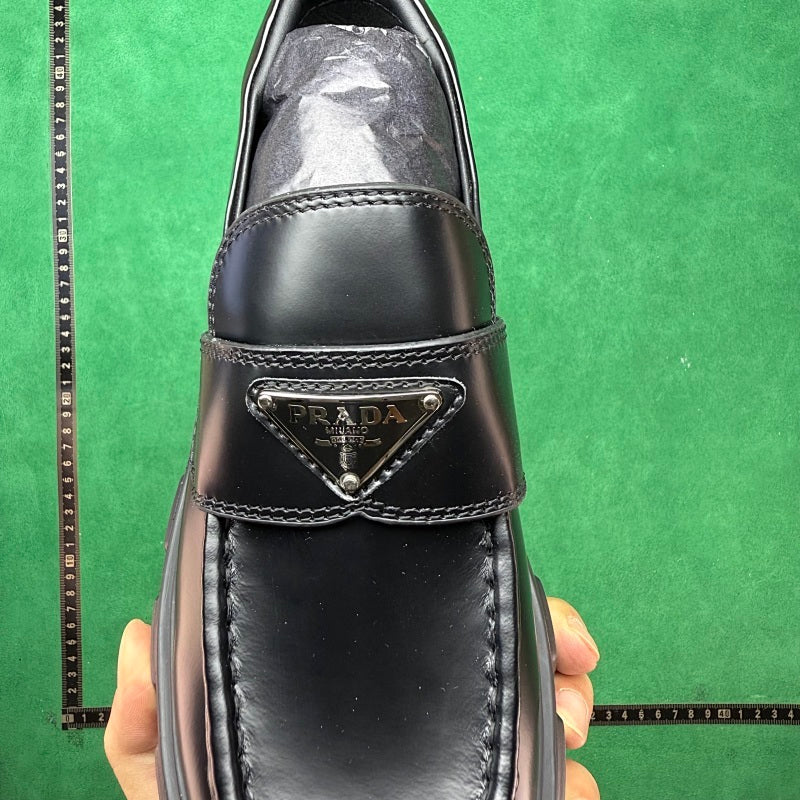 Prada - Monolith Brushed Leather Loafers