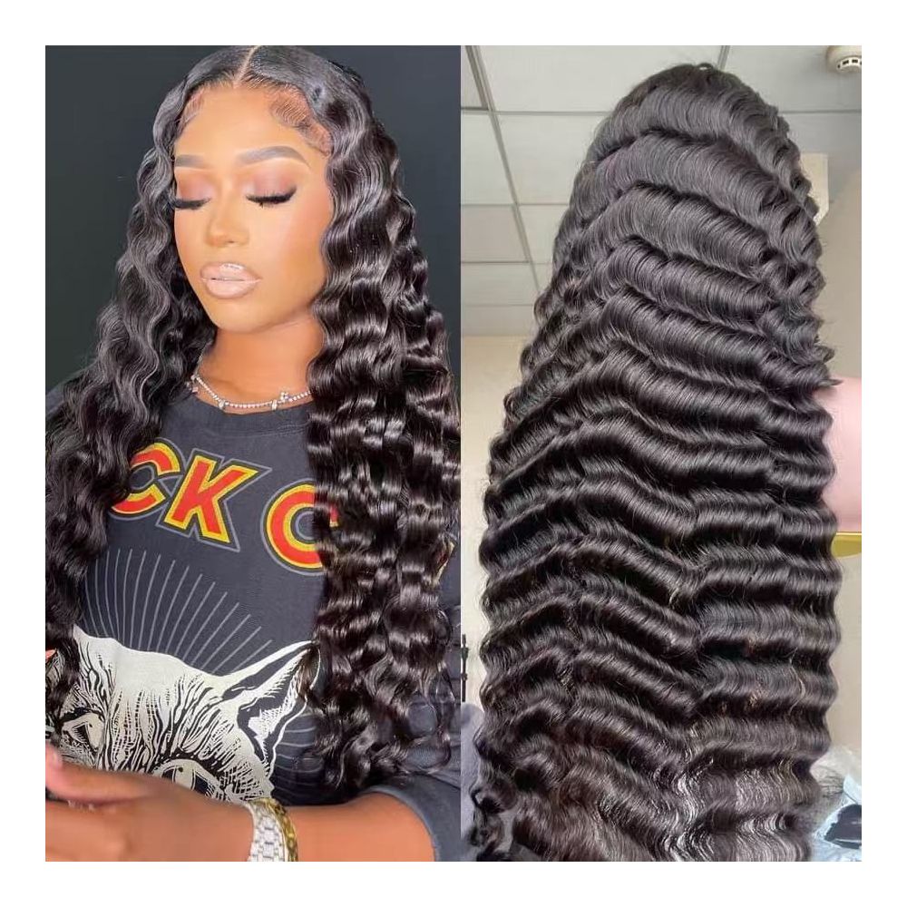 Deep wave human hair wig Amazon cross border bestseller human hair lace head image 0