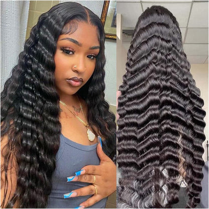 Deep wave human hair wig Amazon cross border bestseller human hair lace head image 1