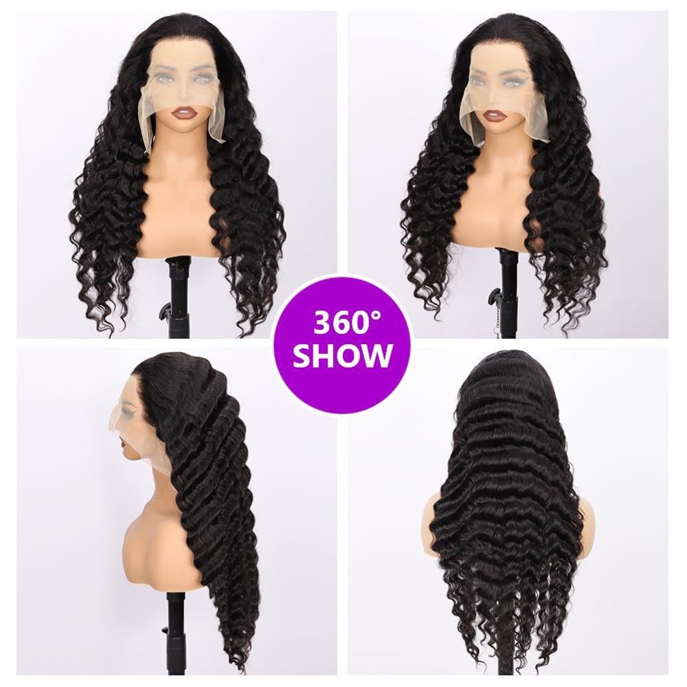 Deep wave human hair wig Amazon cross border bestseller human hair lace head image 3
