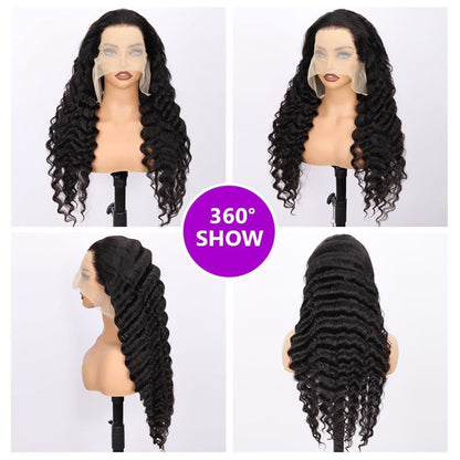 Deep wave human hair wig Amazon cross border bestseller human hair lace head image 3