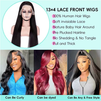 13 4 lace hair straight wig 100 human hair 200 density image 1