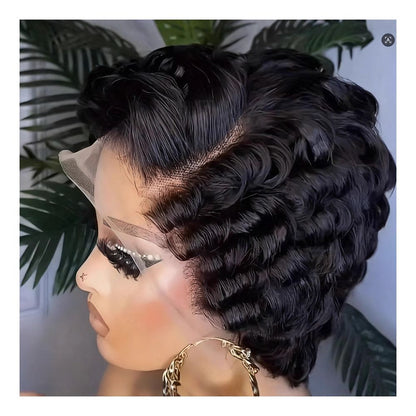 Curly pixie cut frontal wigs with human hair lace front human hair wig image 0