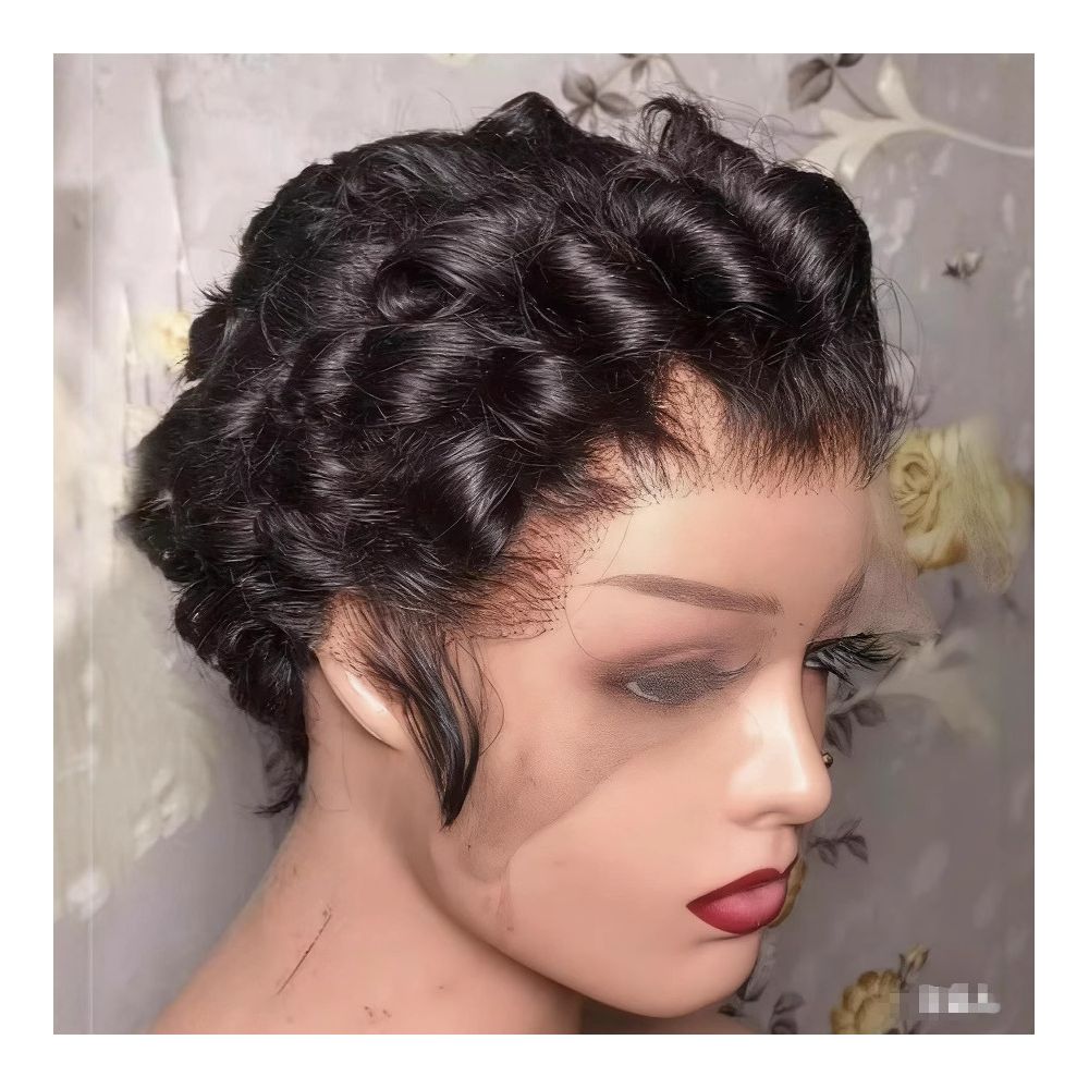 Curly pixie cut frontal wigs with human hair lace front human hair wig image 2