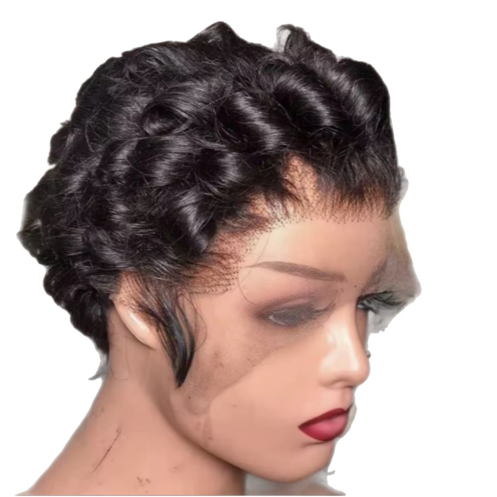 Curly pixie cut frontal wigs with human hair lace front human hair wig image 4
