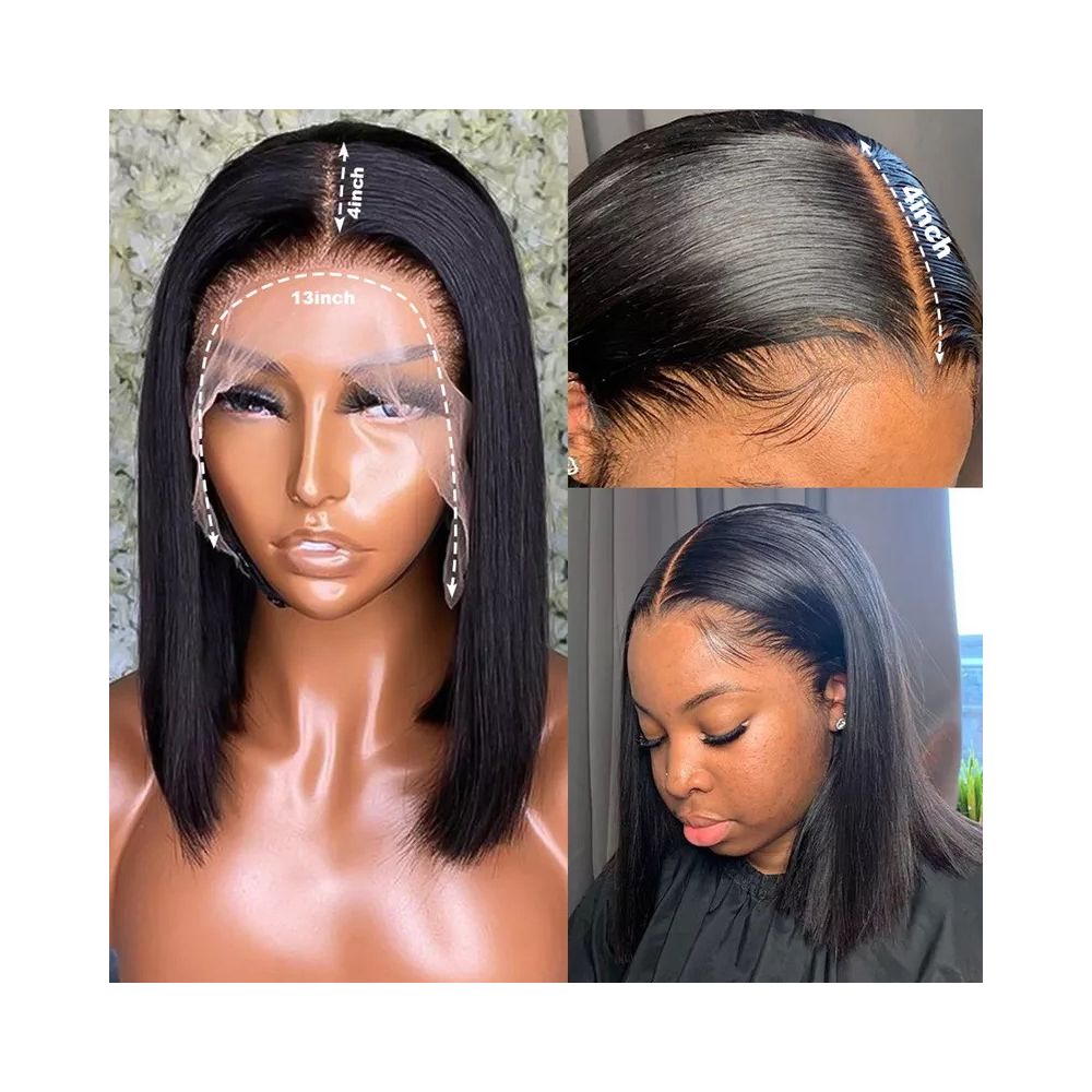 13 4 Front Lace Human Hair Bob Wig Amazon Cross Border Hot Selling Human Hair Wig with Heating image 0