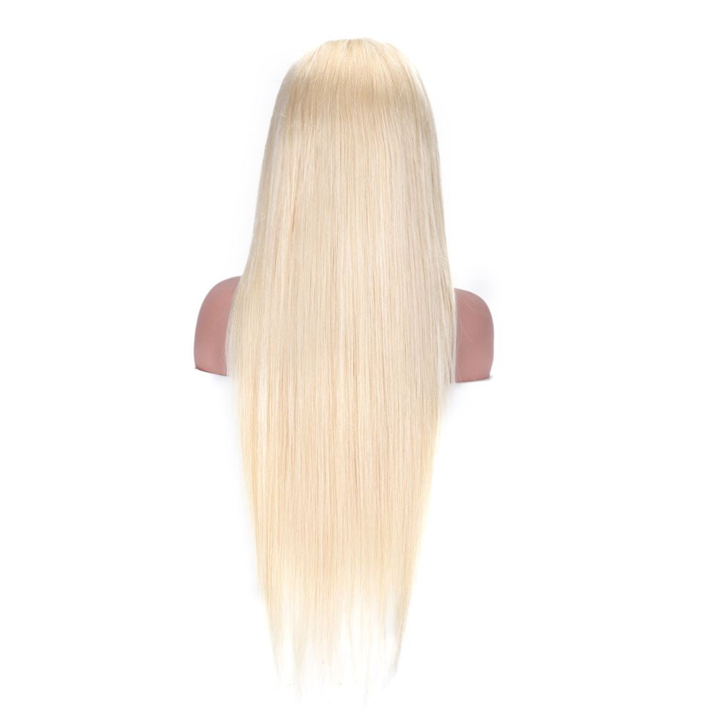 Foreign trade wigs European and American style 13 4 hand knitted front lace human hair wigs 613 center parted long straight hair factory direct sales image 2