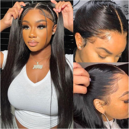 13 4 HD Lace Human Hair Wig Black Straight Bone Hair image 2