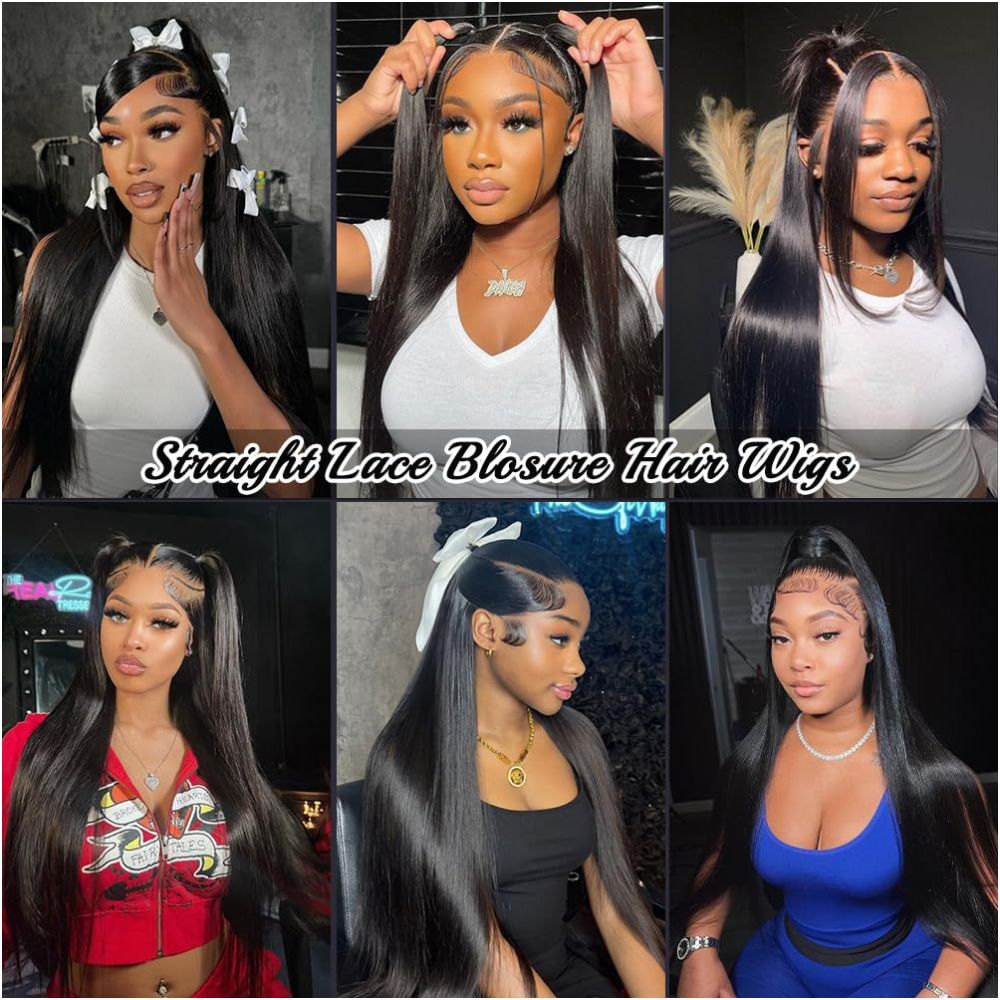 13 4 HD Lace Human Hair Wig Black Straight Bone Hair image 3
