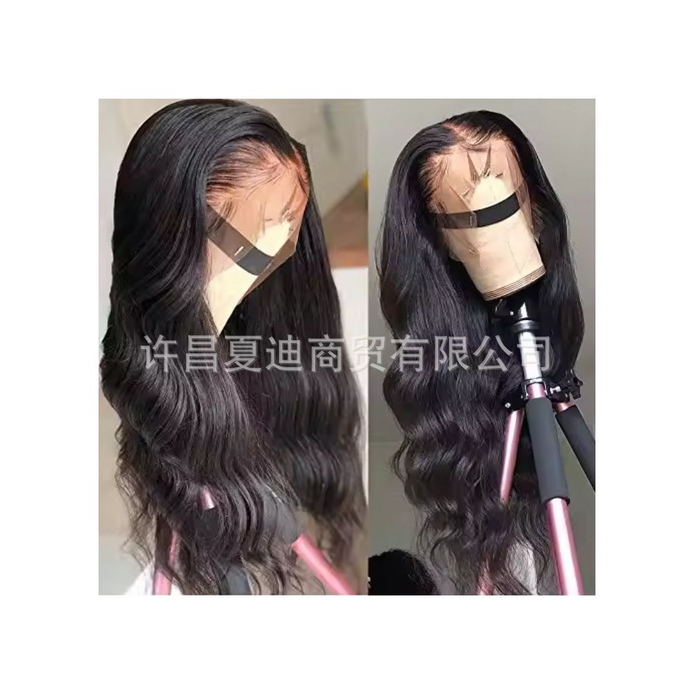 13 4 Lace Human Hair Wig Wholesale Natural Black Big Wave Headgear Amazon Hot Selling European and American Export Body image 1