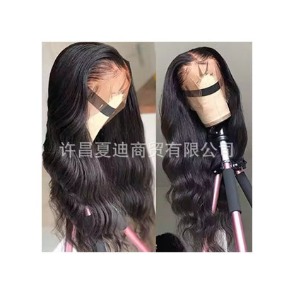 13 4 Lace Human Hair Wig Wholesale Natural Black Big Wave Headgear Amazon Hot Selling European and American Export Body image 1