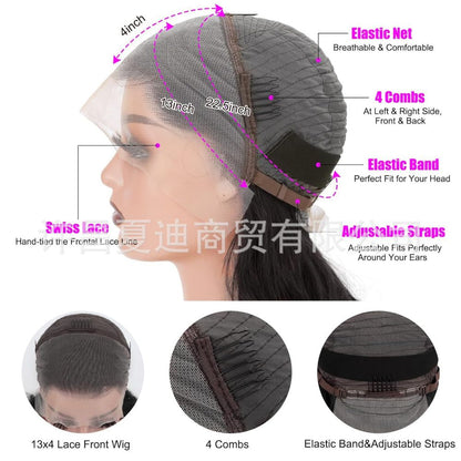13 4 Lace Human Hair Wig Wholesale Natural Black Big Wave Headgear Amazon Hot Selling European and American Export Body image 2