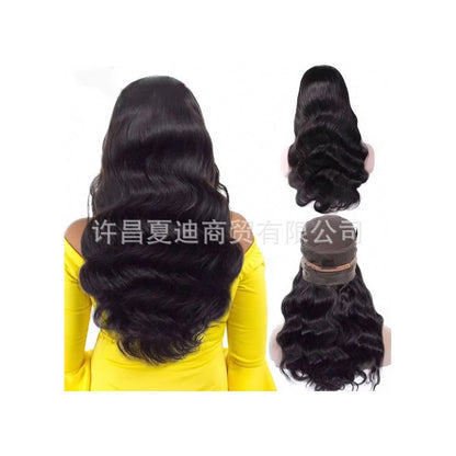 13 4 Lace Human Hair Wig Wholesale Natural Black Big Wave Headgear Amazon Hot Selling European and American Export Body image 3