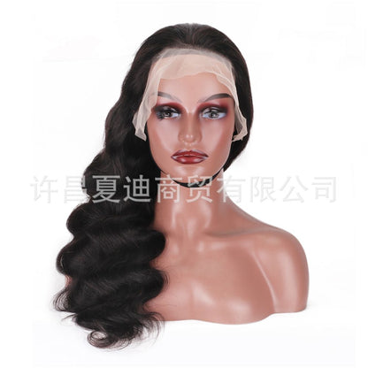 13 4 Lace Human Hair Wig Wholesale Natural Black Big Wave Headgear Amazon Hot Selling European and American Export Body