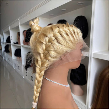 Cross border wig hand crocheted real human headpiece full lace wig long straight hair headpiece all lace white and blonde image 1