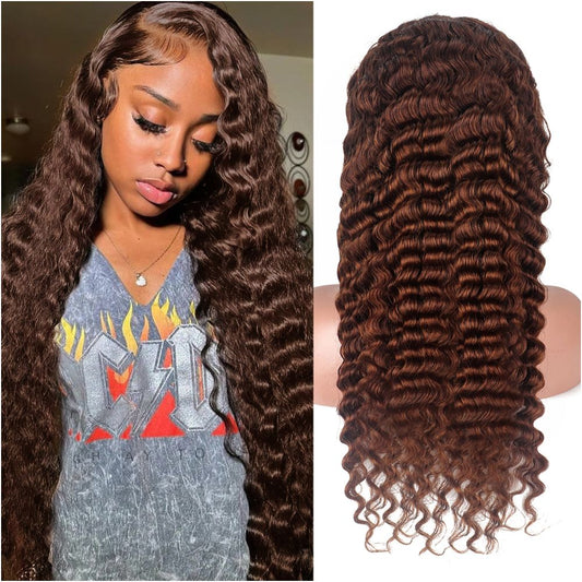 13 4 Deep Wave Lace Brown Human Hair Wig African 4 Deep Waver Wigs image 0