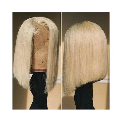 613 Blonde wig Human Hair Bob Lace Frontal Wig Short straight platinum blonde image 0