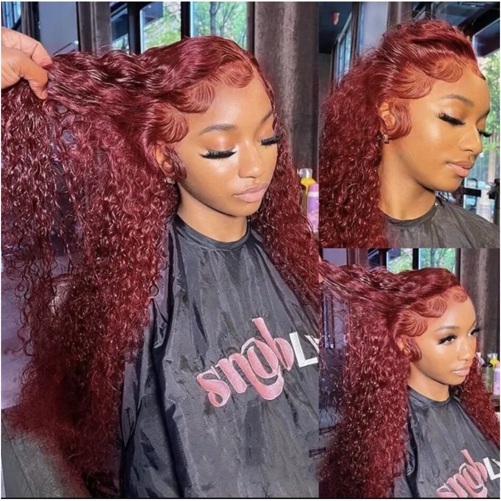 13 4 lace 99j water waver wine red curly human hair wig headgear image 0