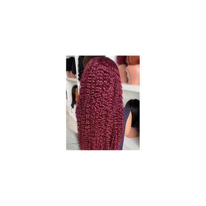 13 4 lace 99j water waver wine red curly human hair wig headgear